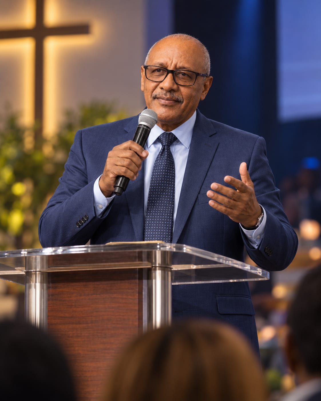 Pastor Adilson Batista pregando no púlpito
