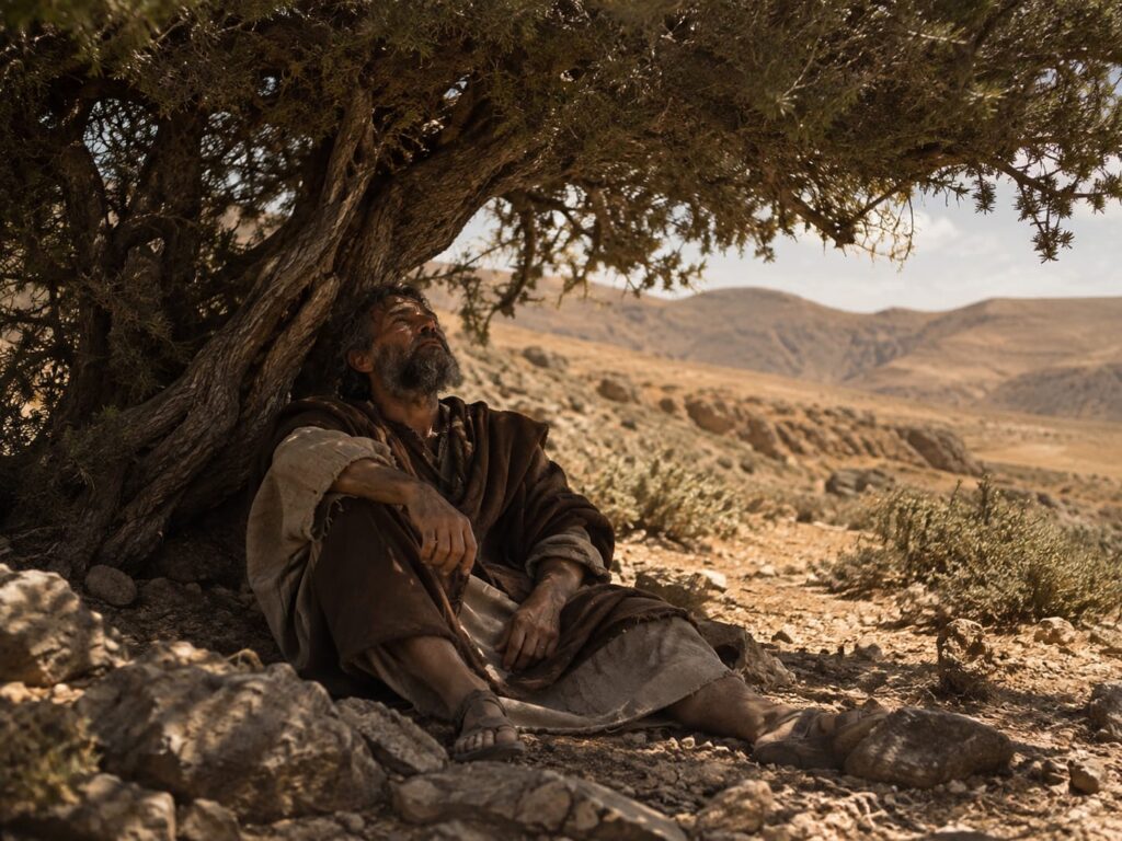 Profeta Elias descansando debaixo do zimbro no deserto