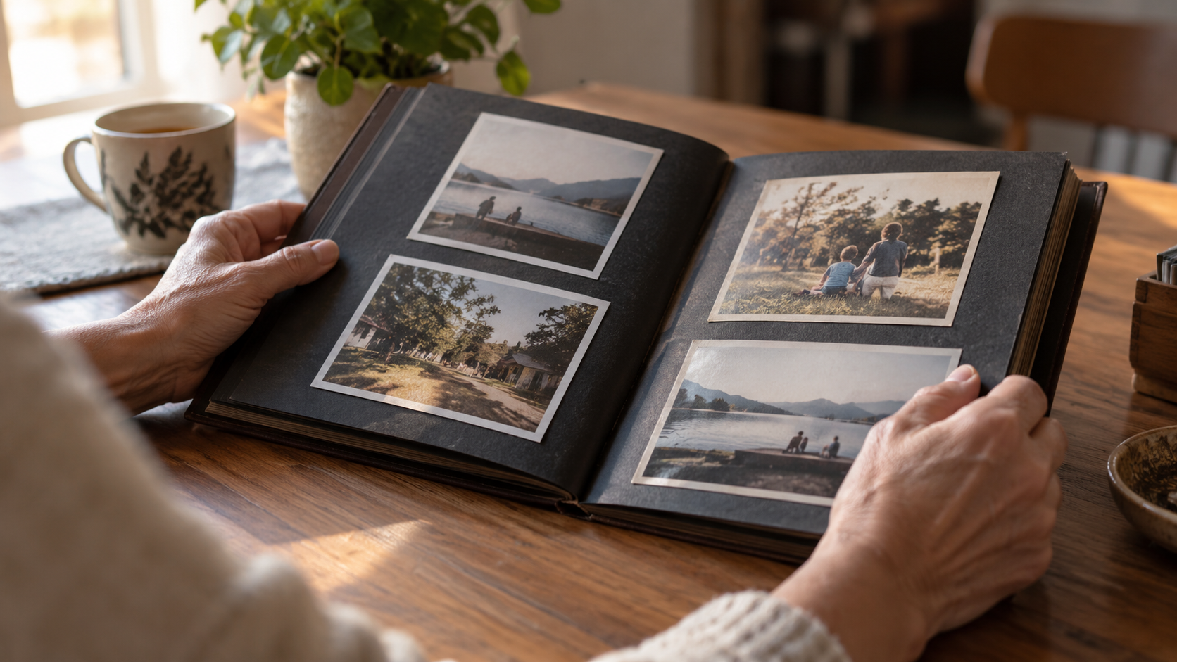 Álbum de fotografias preservando memórias de alguém querido durante o luto.